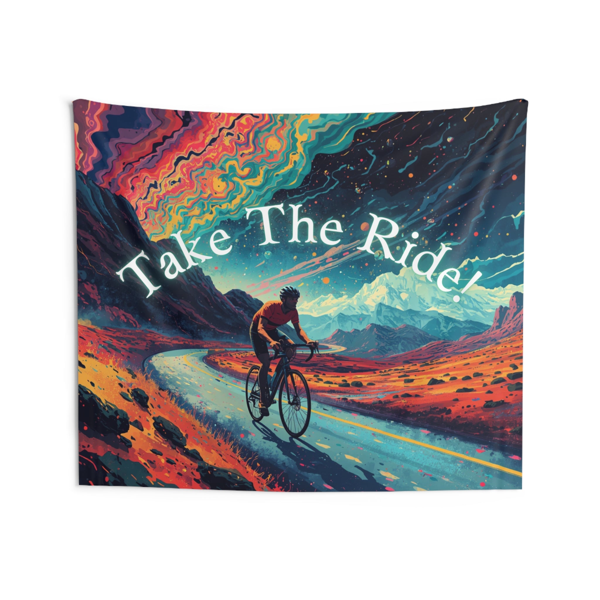 Take The Ride! Cycling Adventure Wall Tapestry — Vibrant Scenic Bike Decor