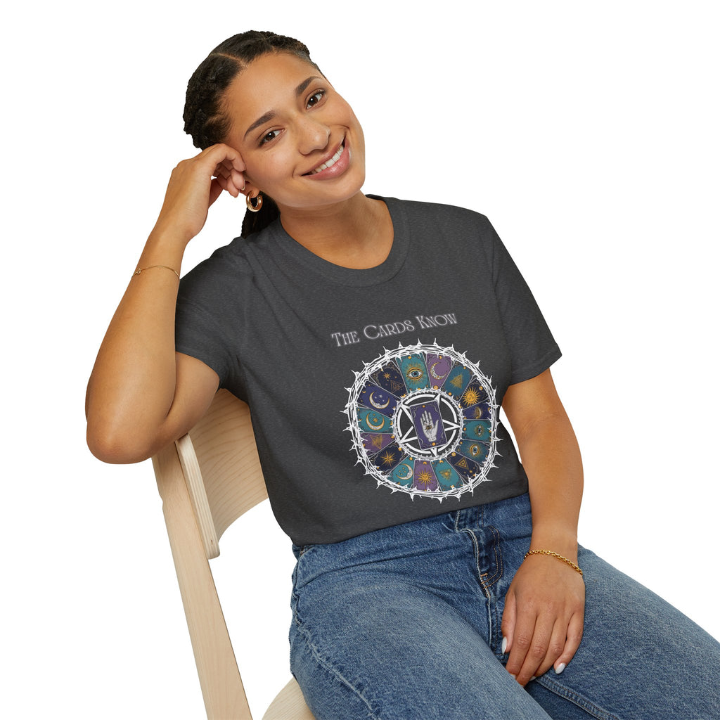 Tarot T-Shirt — "The Cards Know" Mystic Tarot Deck Circle Tee