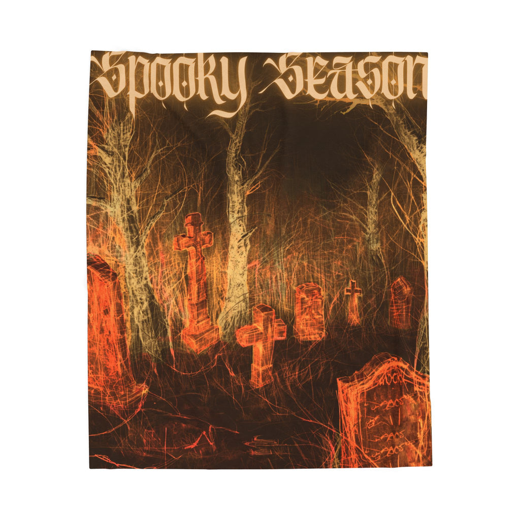 Spooky Season Graveyard Scene Velveteen Plush Blanket | Halloween Cemetery Design