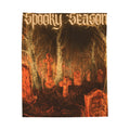 Spooky Season Graveyard Scene Velveteen Plush Blanket | Halloween Cemetery Design