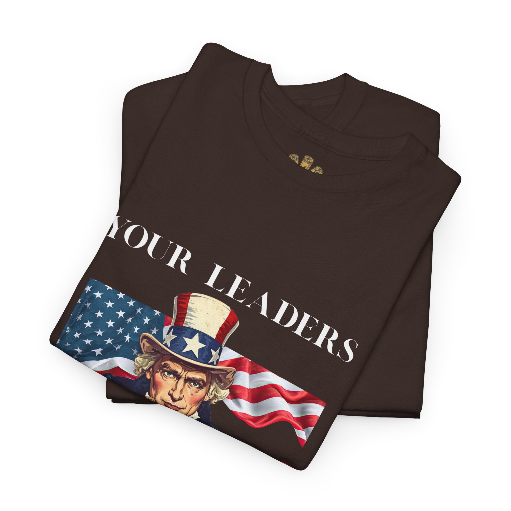 Uncle Sam pointing with American flag background Tee | Your Leaders Are Liars design