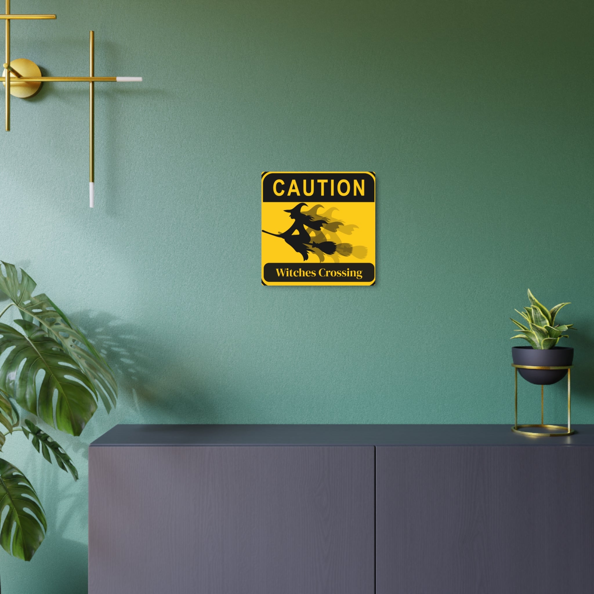 Metal Sign - Caution: Witches Crossing Halloween Decor