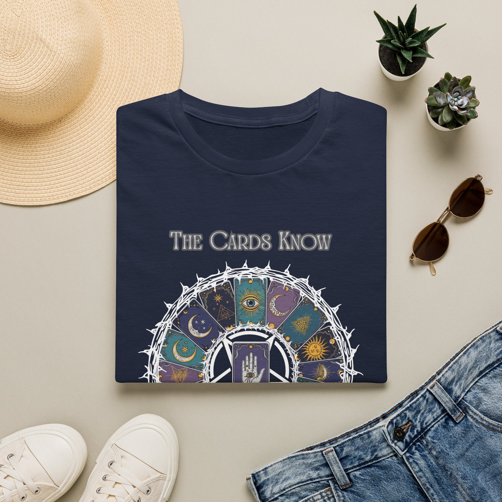 Tarot T-Shirt — "The Cards Know" Mystic Tarot Deck Circle Tee