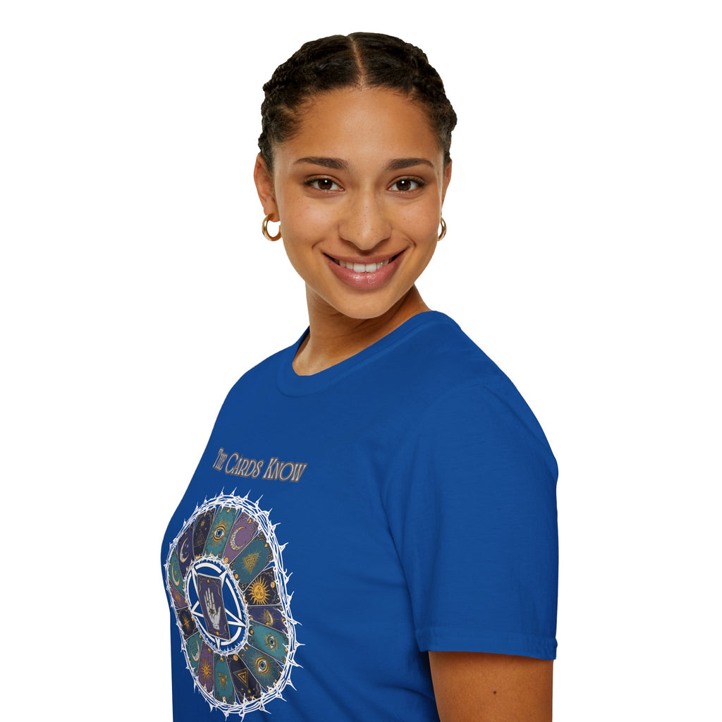 Tarot T-Shirt — "The Cards Know" Mystic Tarot Deck Circle Tee