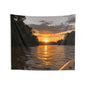 Sunset River Tapestry — Serene Boating Sunset Wall Art