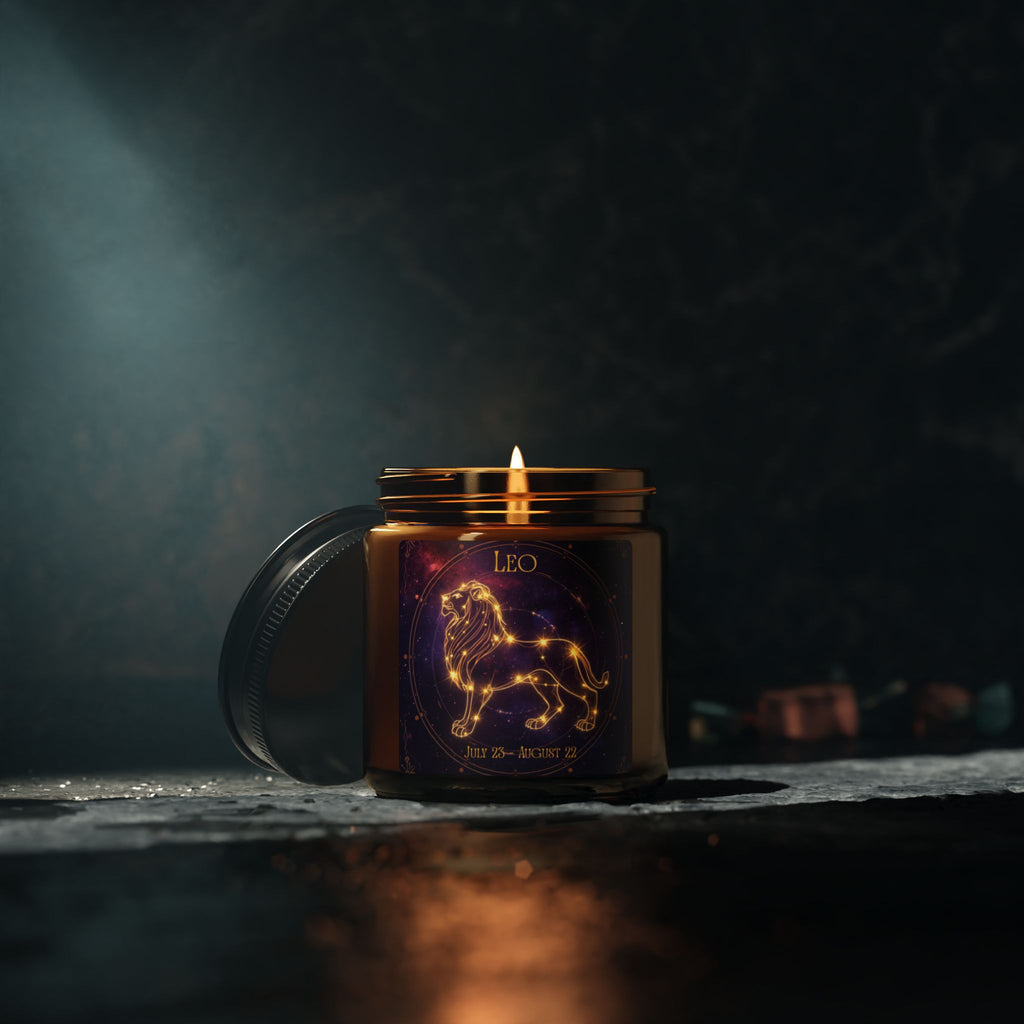 Leo Zodiac Soy Candle — Amber Jar Scented Candle (Leo Constellation)