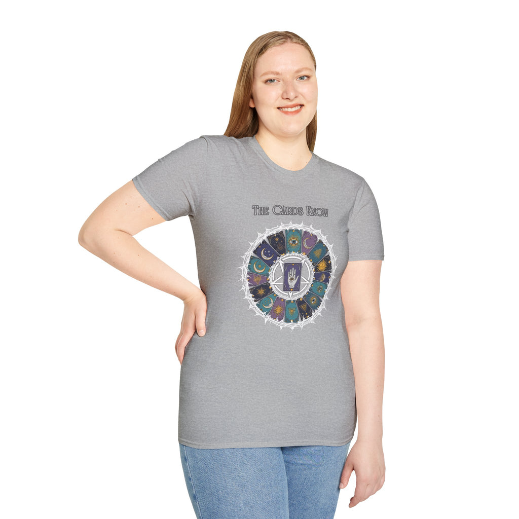 Tarot T-Shirt — "The Cards Know" Mystic Tarot Deck Circle Tee