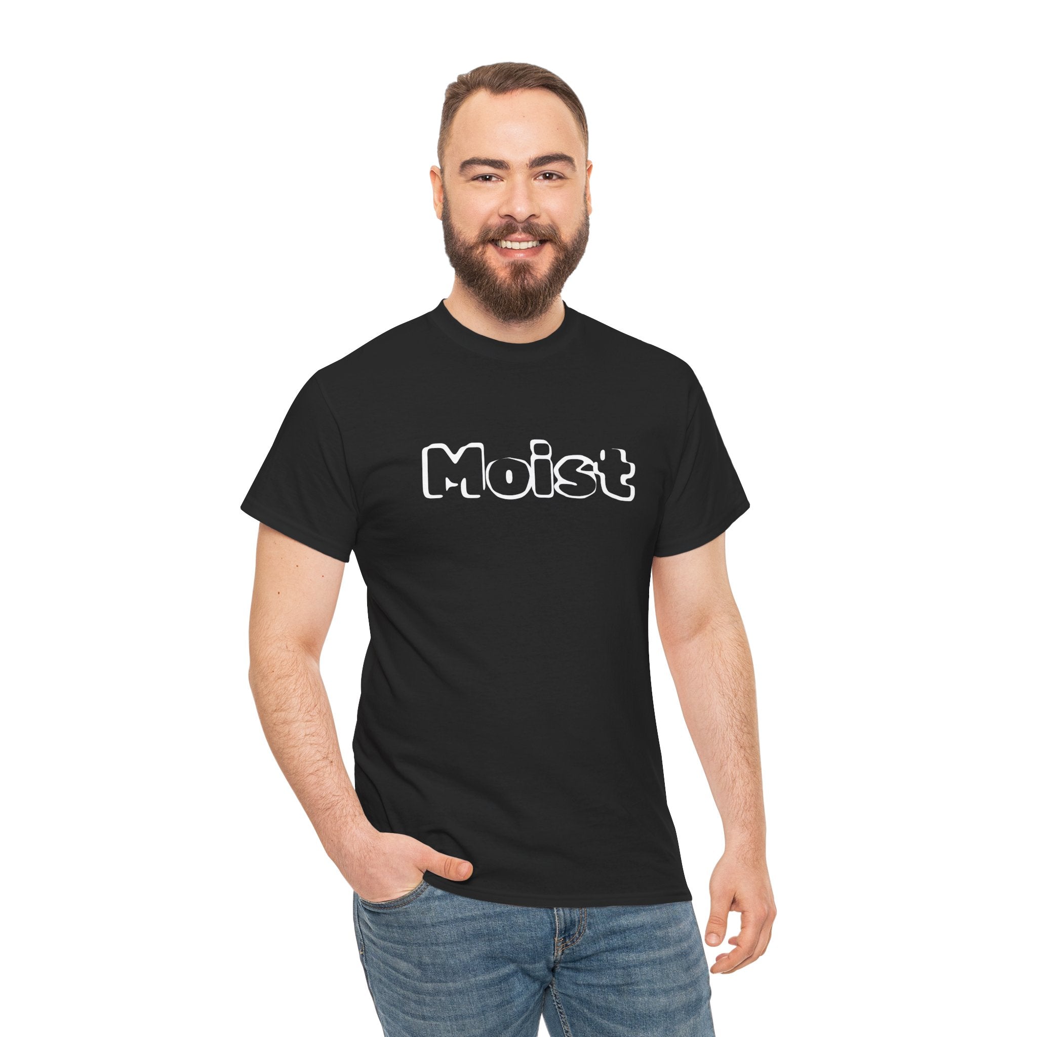 Moist Graphic Tee — Bold Retro Text Shirt