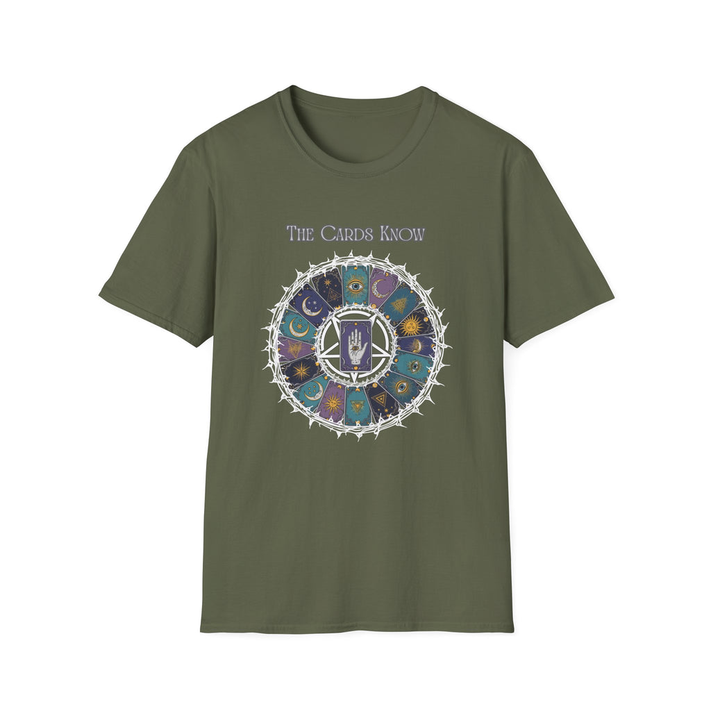 Tarot T-Shirt — "The Cards Know" Mystic Tarot Deck Circle Tee