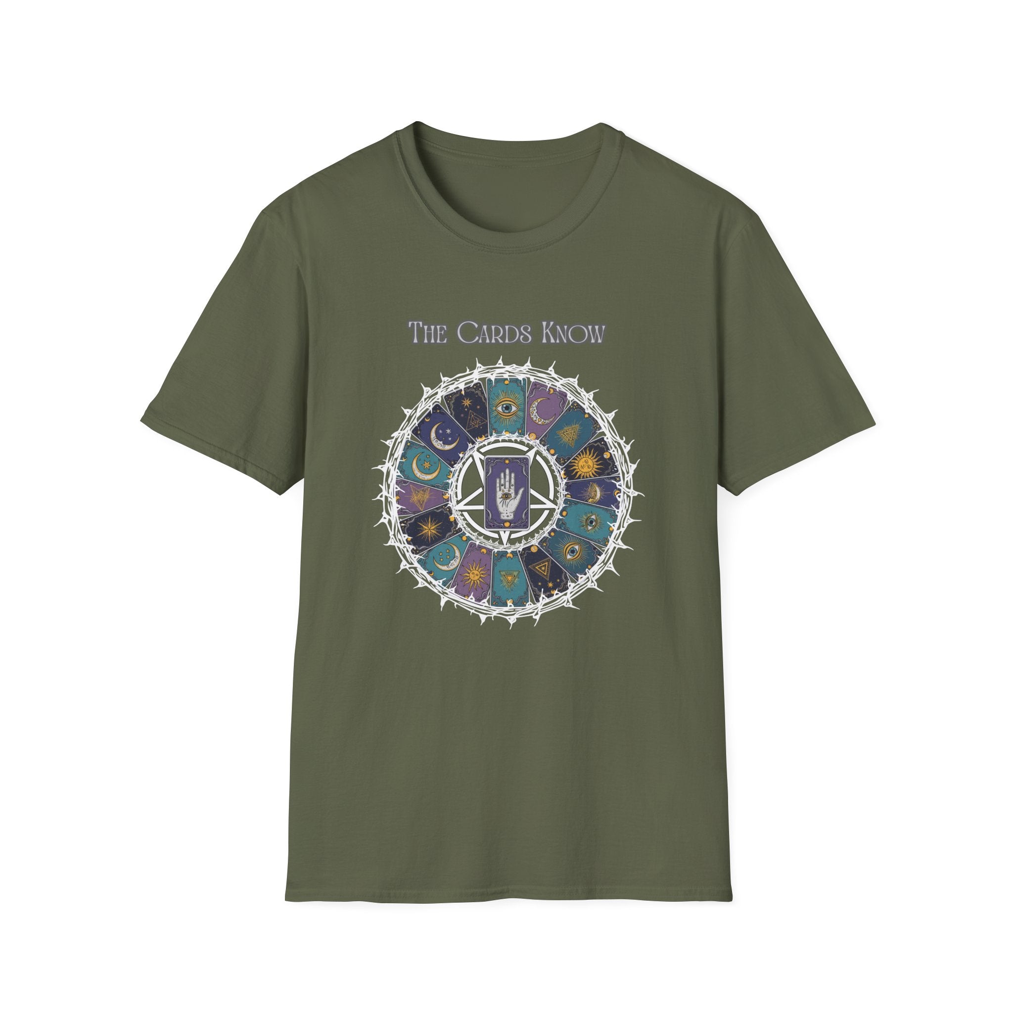 Tarot T-Shirt — "The Cards Know" Mystic Tarot Deck Circle Tee