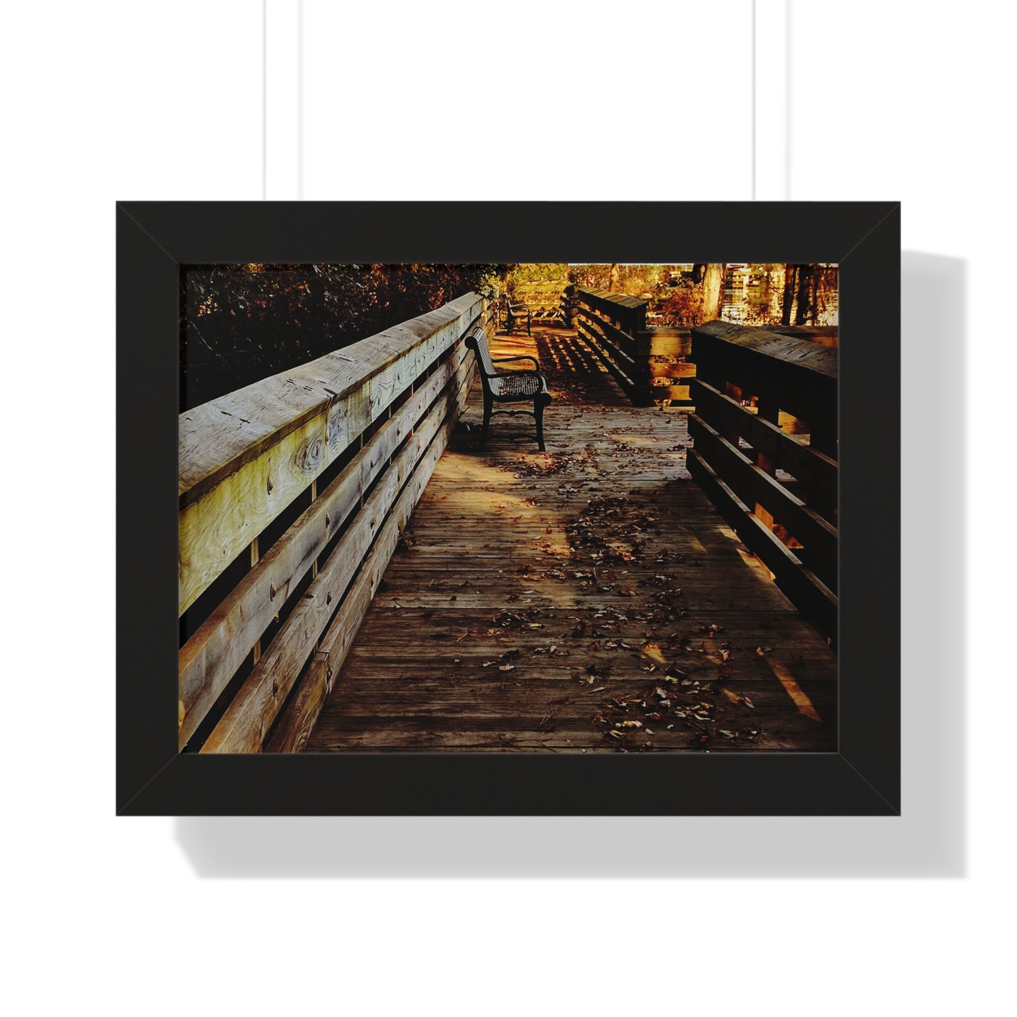 Autumn Boardwalk Framed Horizontal Poster | Fall Pathway Wall Art