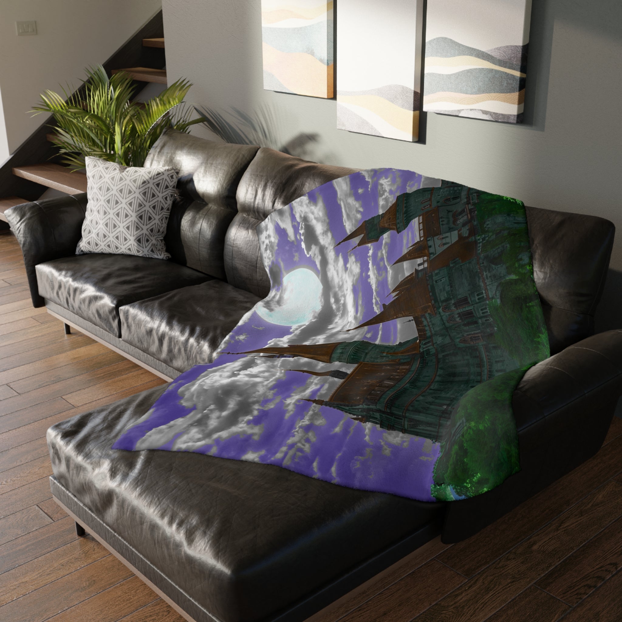 Moonlit Castle Velveteen Blanket — Gothic Fantasy Microfiber Throw