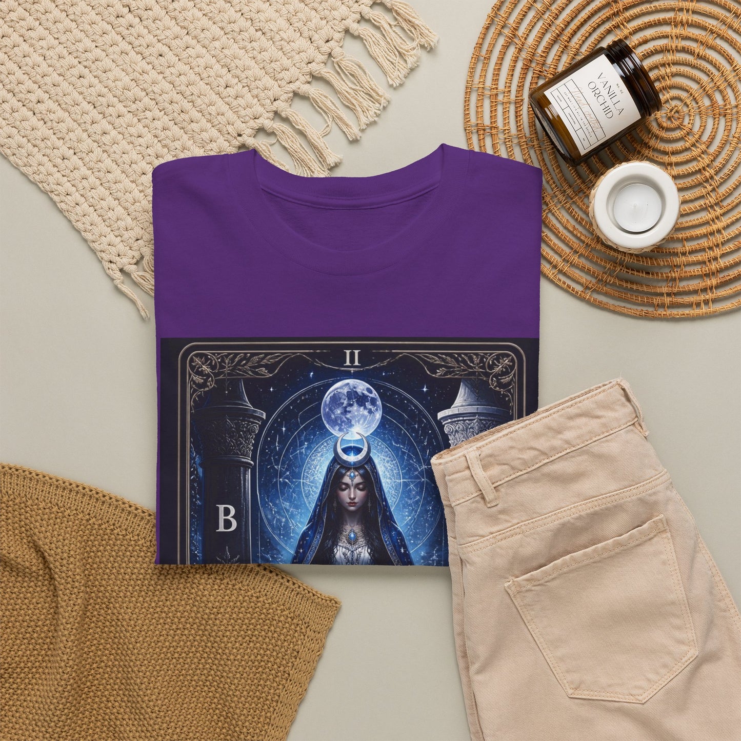 The High Priestess Tarot T-Shirt — Mystical Moon Spiritual Tee