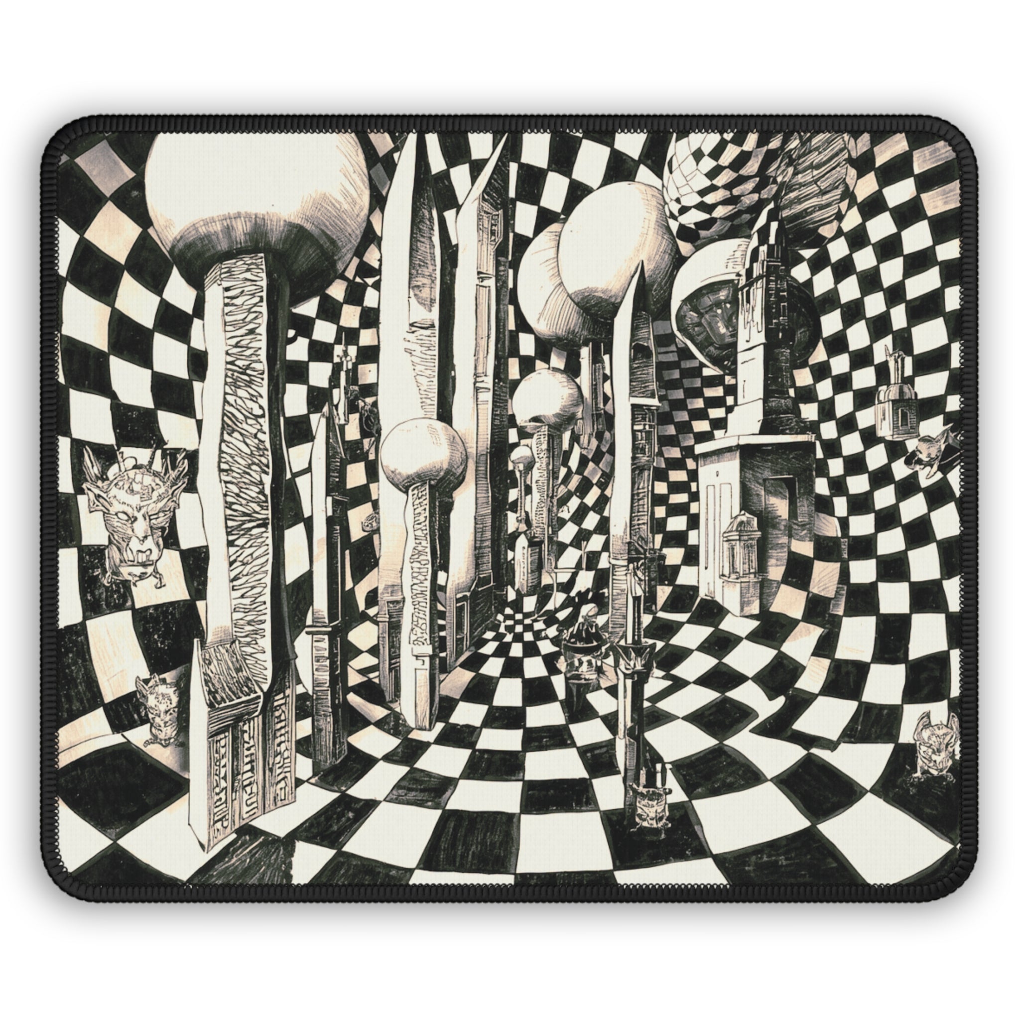 Surreal Checkerboard Corridor Gaming Mouse Pad | Optical Illusion Art