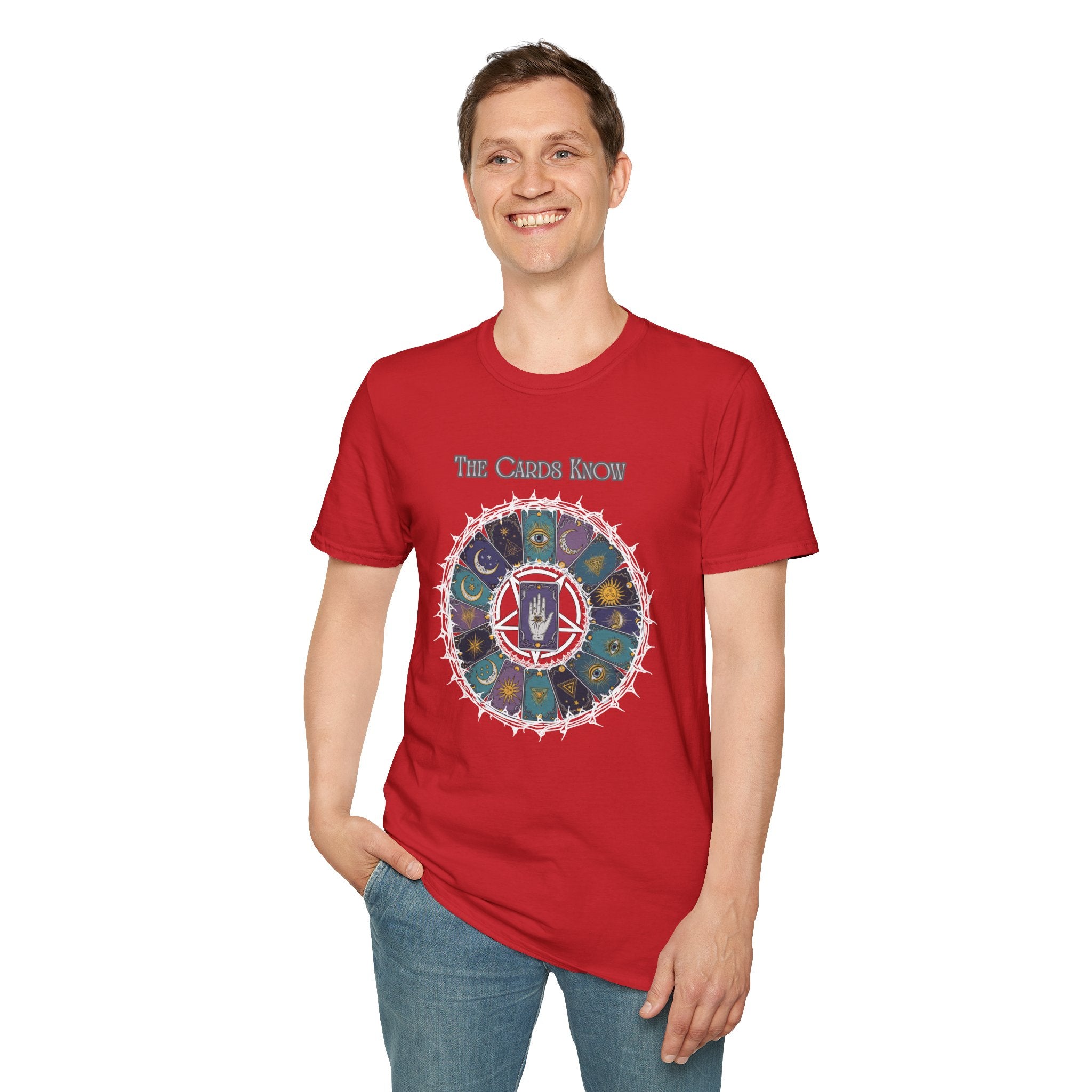 Tarot T-Shirt — "The Cards Know" Mystic Tarot Deck Circle Tee