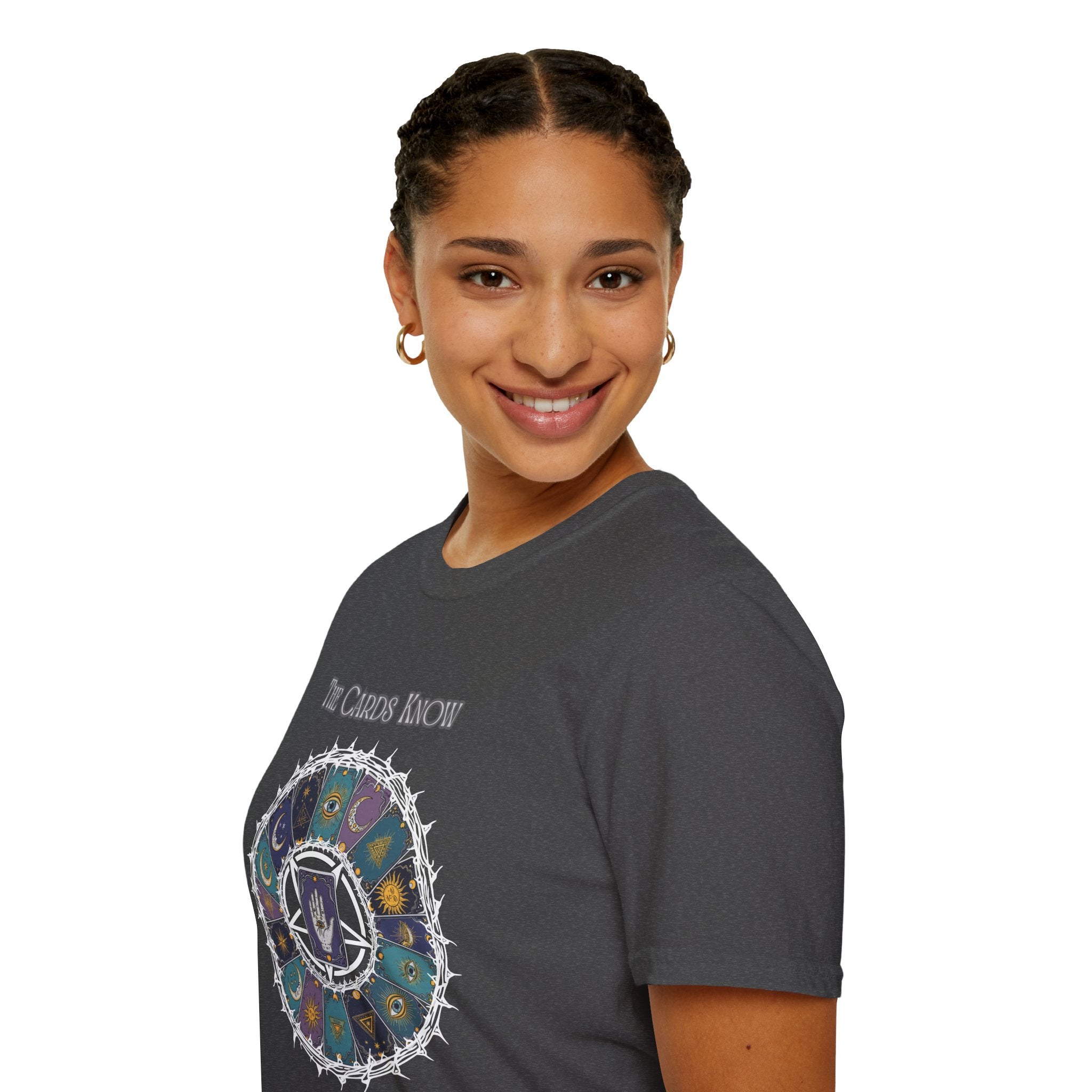 Tarot T-Shirt — "The Cards Know" Mystic Tarot Deck Circle Tee