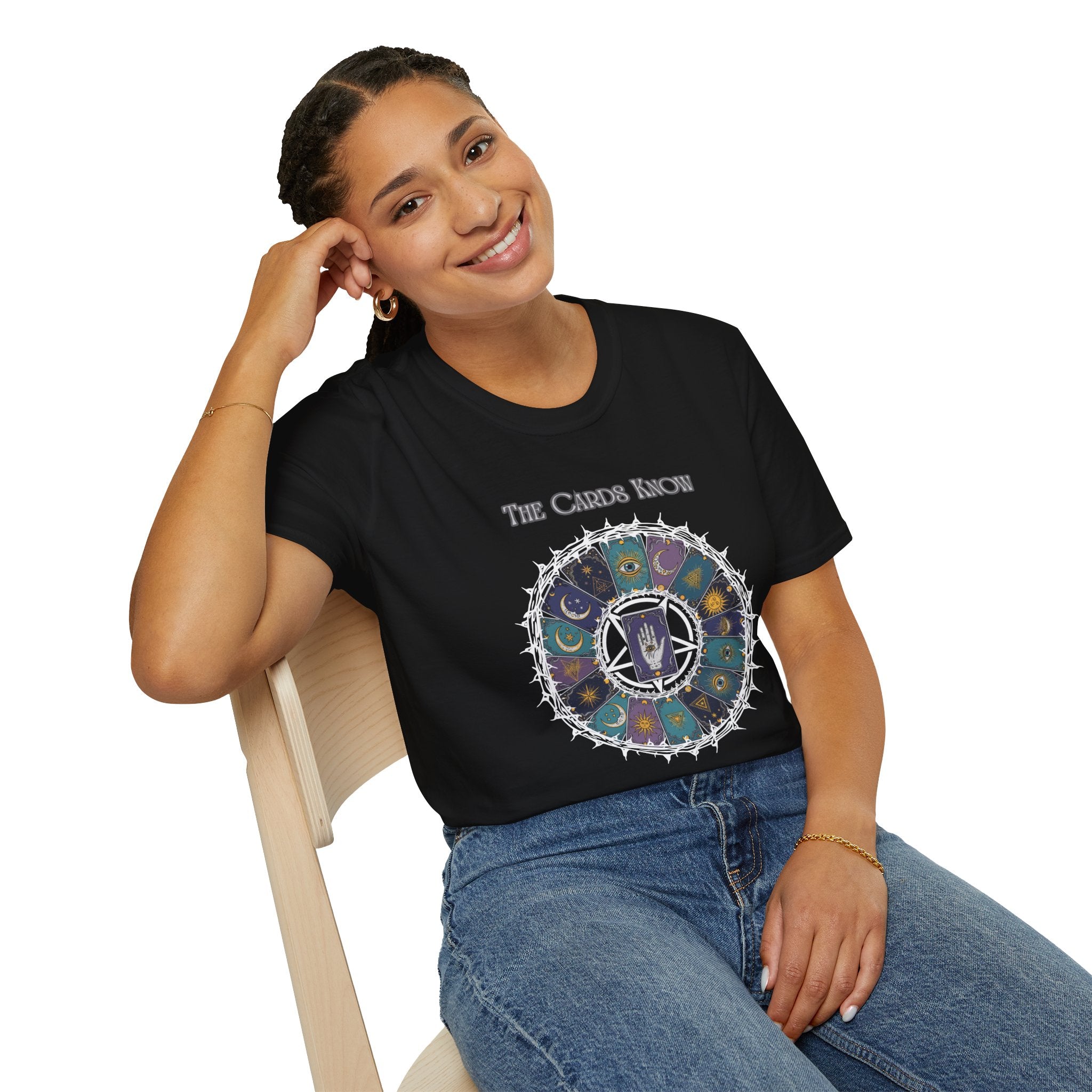 Tarot T-Shirt — "The Cards Know" Mystic Tarot Deck Circle Tee