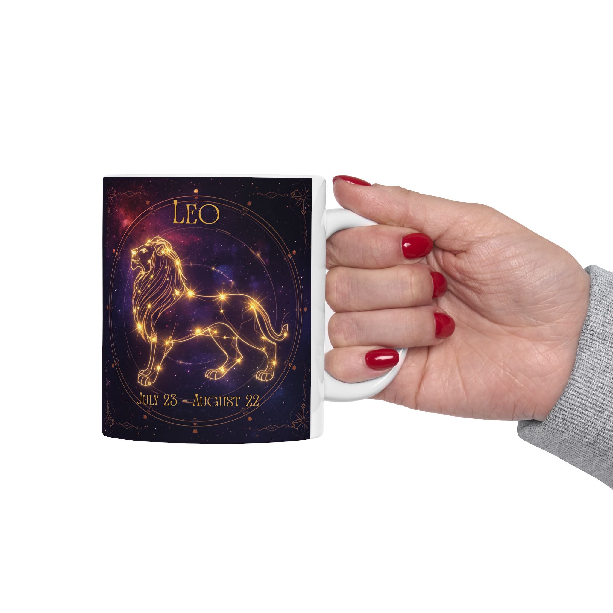 Leo Zodiac Ceramic Mug — Gold Constellation Astrology Coffee Cup (11oz & 15oz)