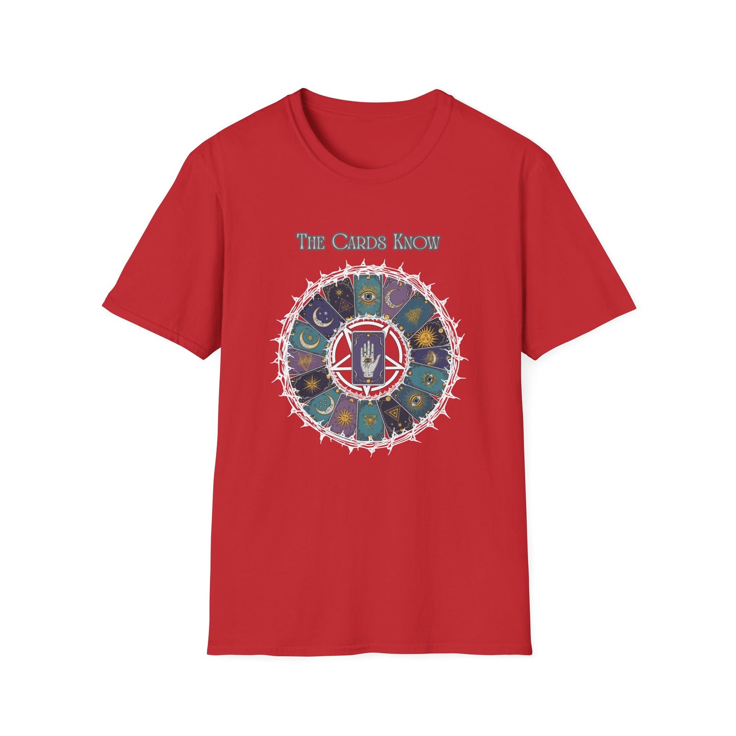 Tarot T-Shirt — "The Cards Know" Mystic Tarot Deck Circle Tee