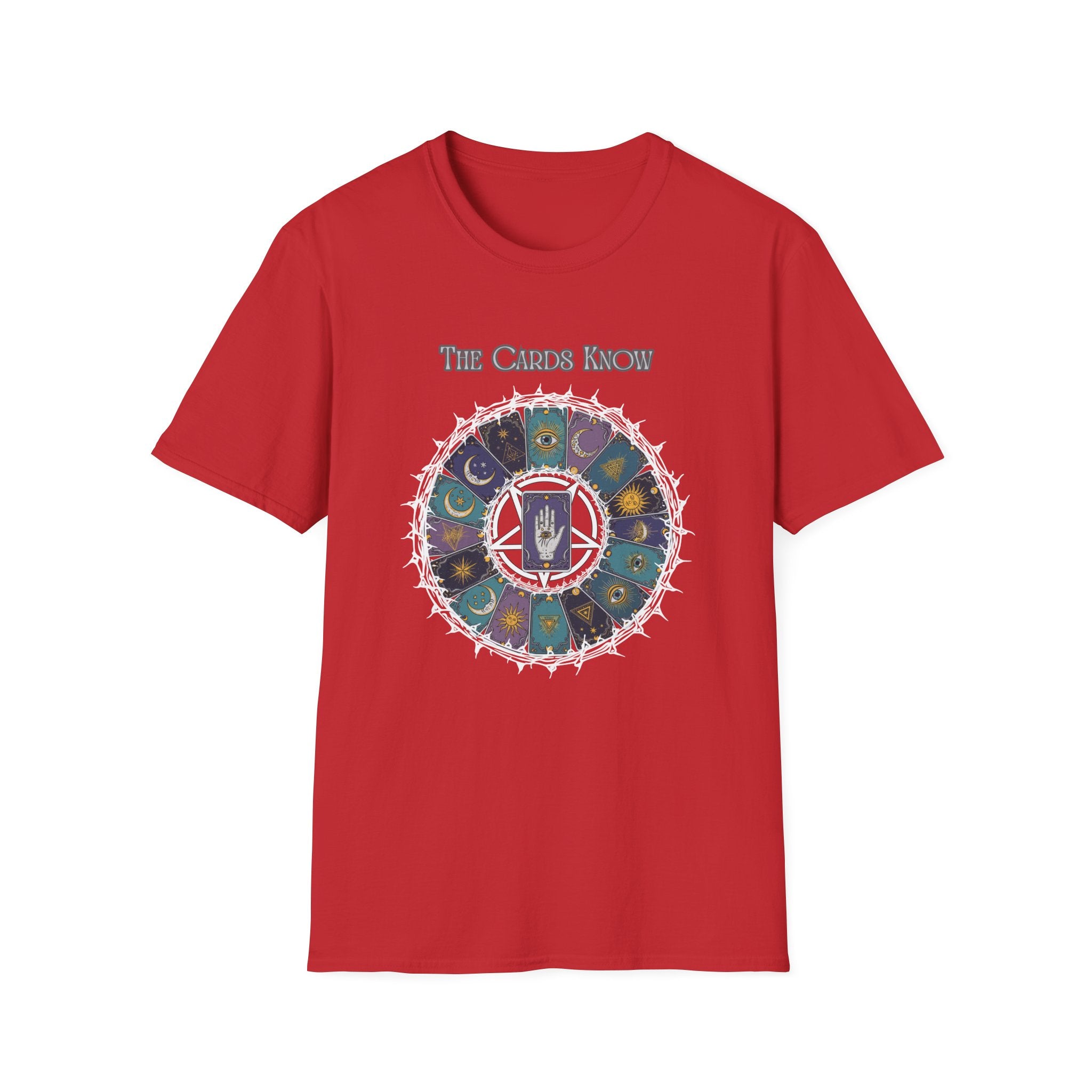 Tarot T-Shirt — "The Cards Know" Mystic Tarot Deck Circle Tee