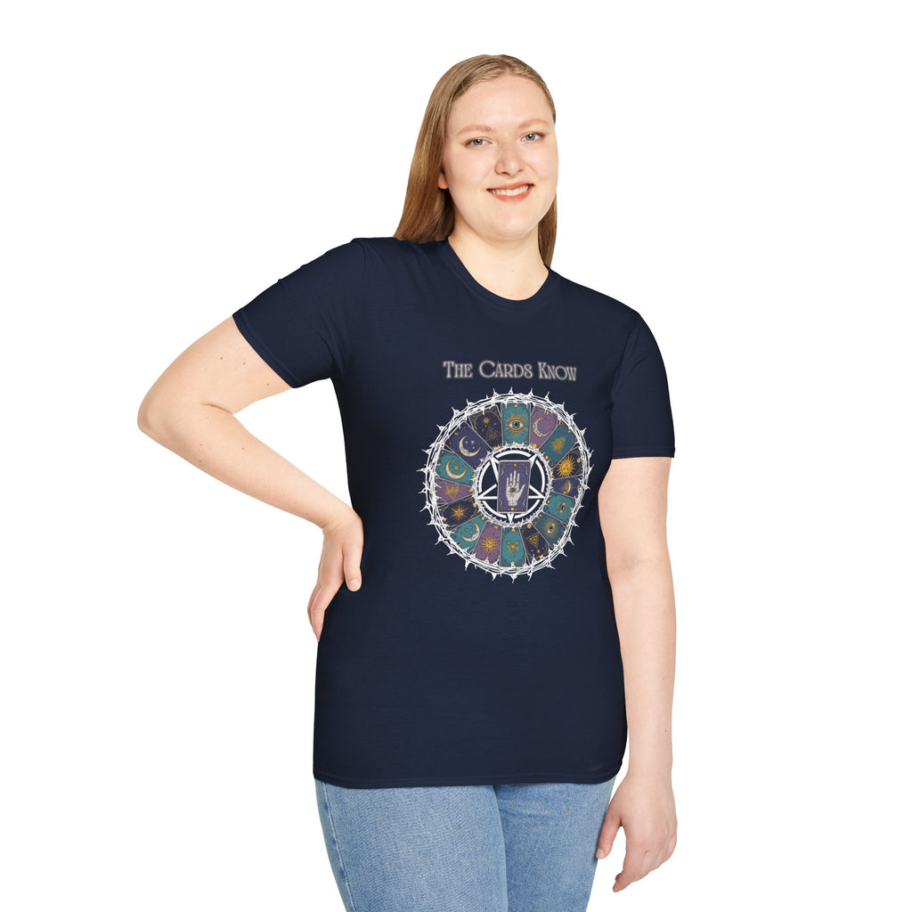 Tarot T-Shirt — "The Cards Know" Mystic Tarot Deck Circle Tee