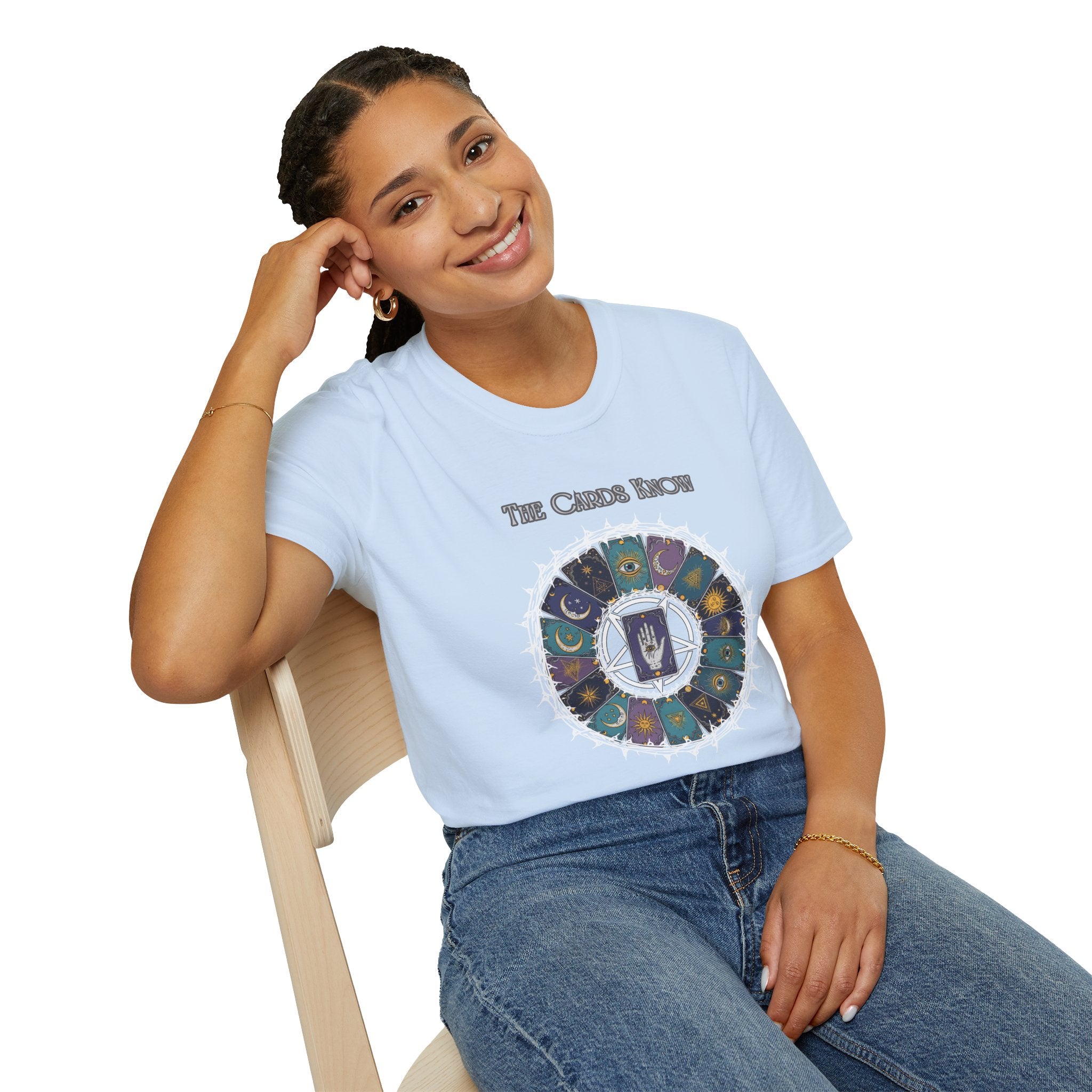Tarot T-Shirt — "The Cards Know" Mystic Tarot Deck Circle Tee
