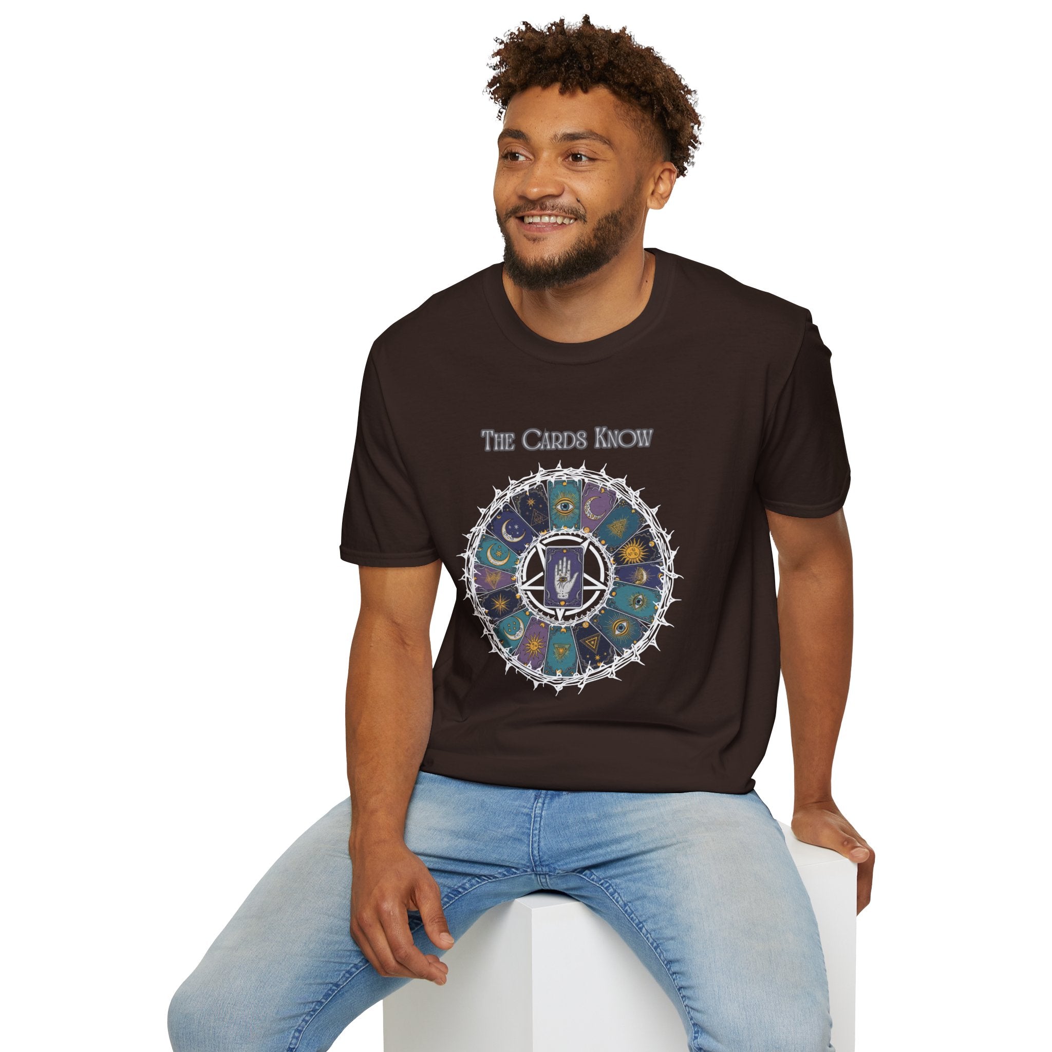 Tarot T-Shirt — "The Cards Know" Mystic Tarot Deck Circle Tee