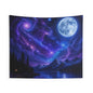 Galaxy Moon Tapestry — Purple Night Sky Mountain Wall Art