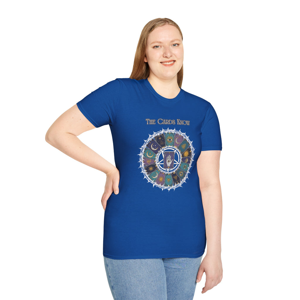 Tarot T-Shirt — "The Cards Know" Mystic Tarot Deck Circle Tee