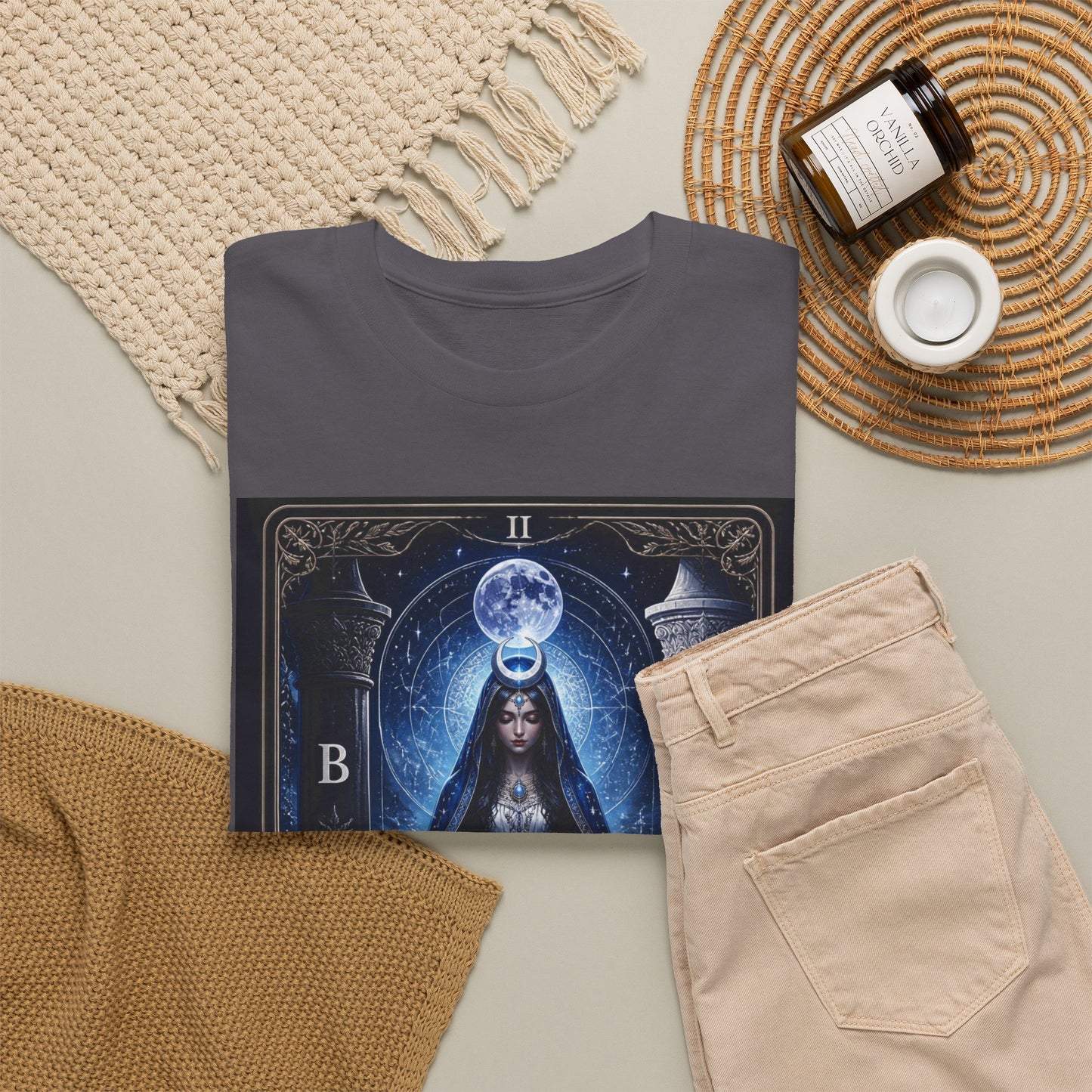 The High Priestess Tarot T-Shirt — Mystical Moon Spiritual Tee