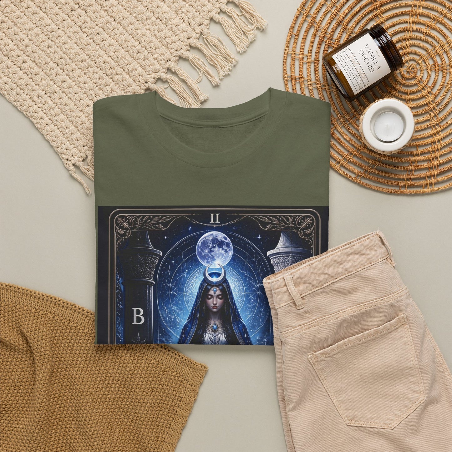 The High Priestess Tarot T-Shirt — Mystical Moon Spiritual Tee