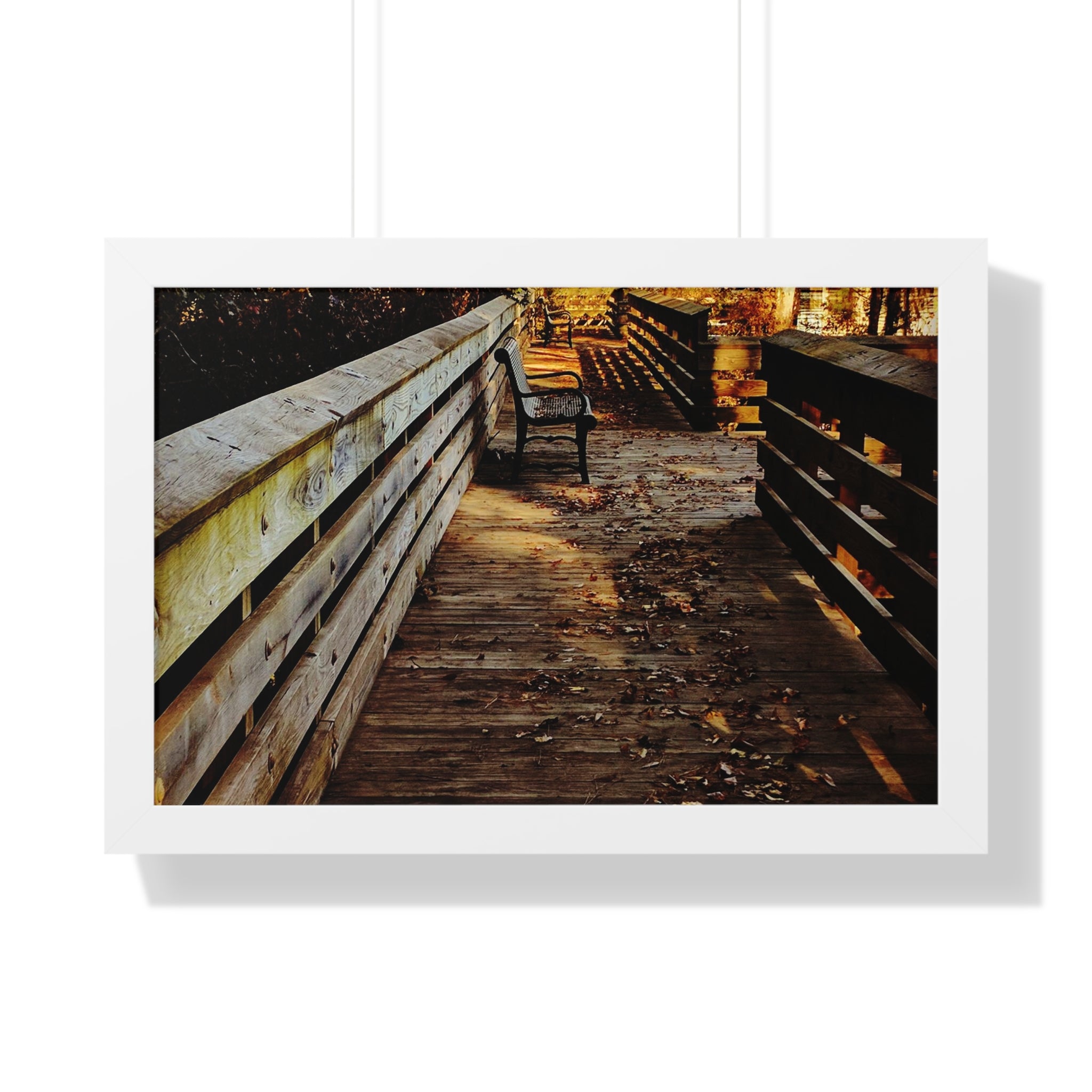 Autumn Boardwalk Framed Horizontal Poster | Fall Pathway Wall Art