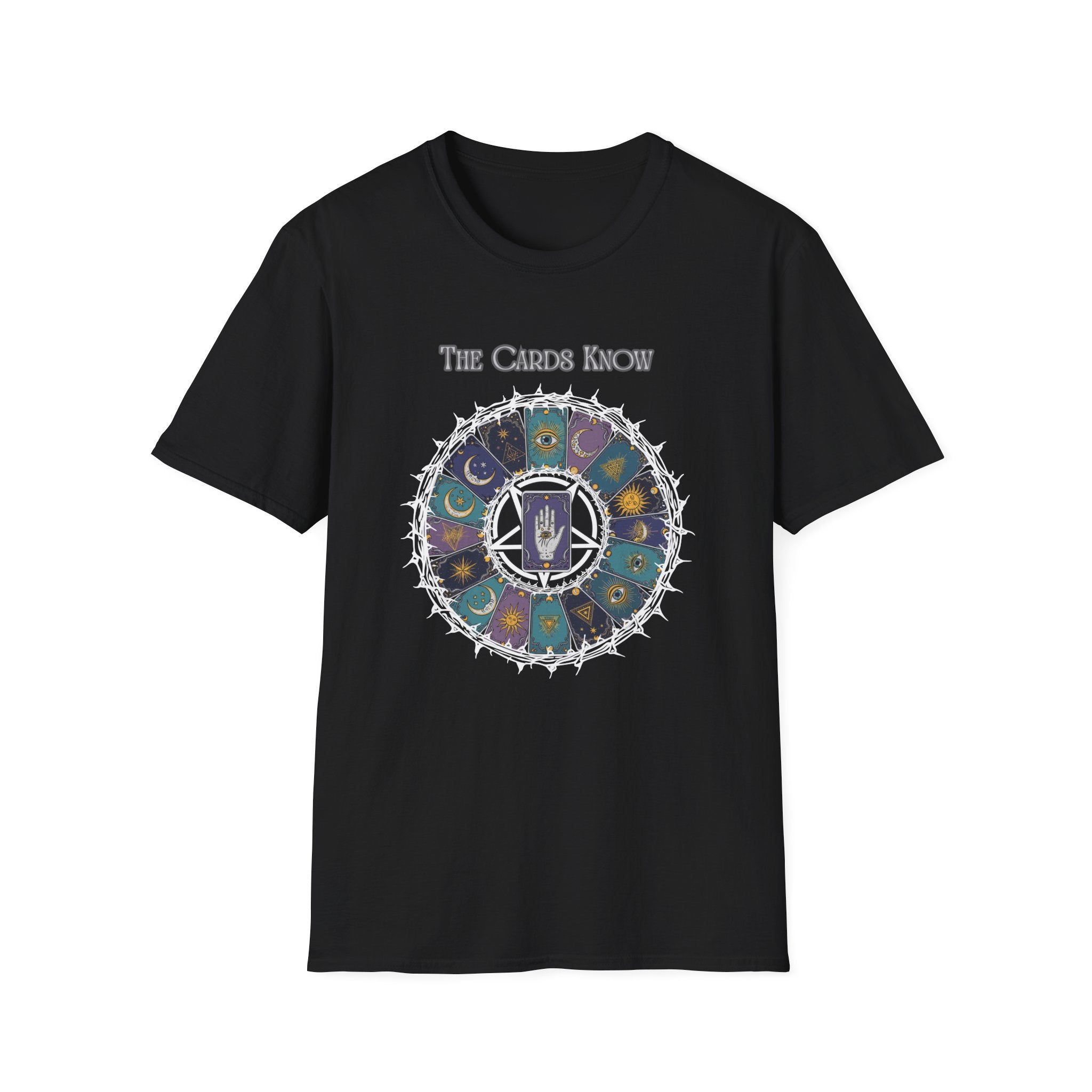 Tarot T-Shirt — "The Cards Know" Mystic Tarot Deck Circle Tee