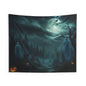 Ghostly Night Wall Tapestry — Spooky Halloween Moonlit Forest Scene