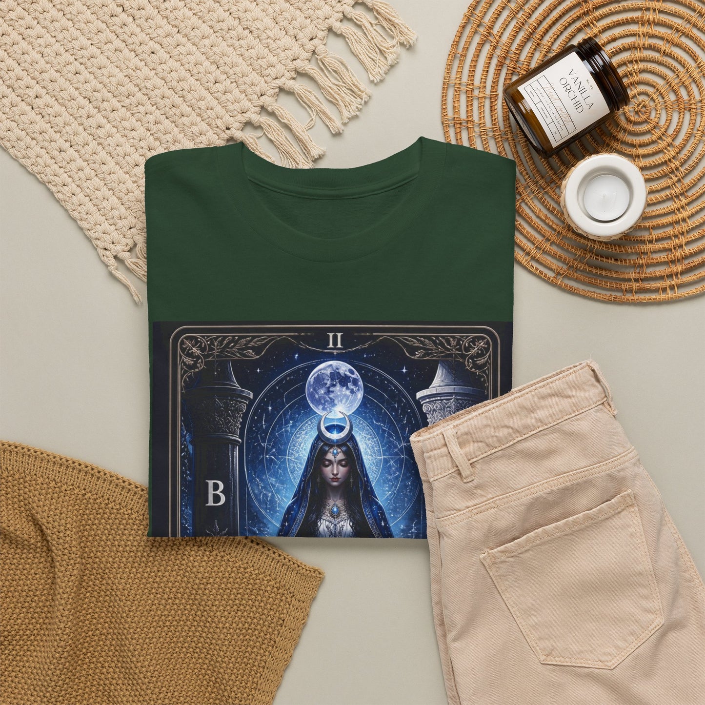 The High Priestess Tarot T-Shirt — Mystical Moon Spiritual Tee