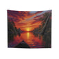 Tapestry - Canoe Sunset River Wall Hanging, Tranquil Lakeside Scenic Decor