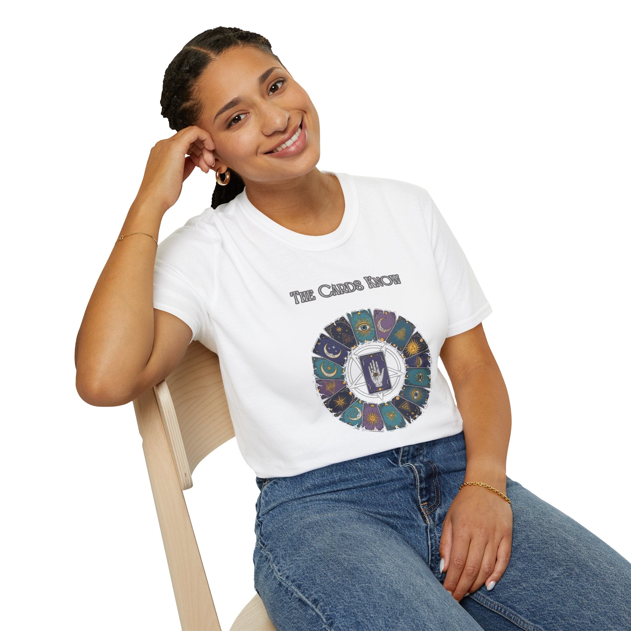 Tarot T-Shirt — "The Cards Know" Mystic Tarot Deck Circle Tee