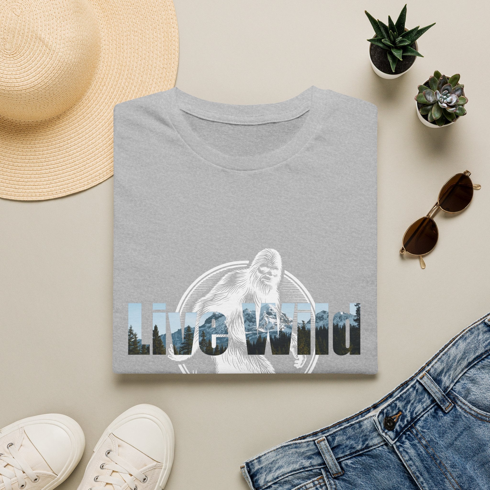 Live Wild Sasquatch T-Shirt | Forest Silhouette Retro Circle Design