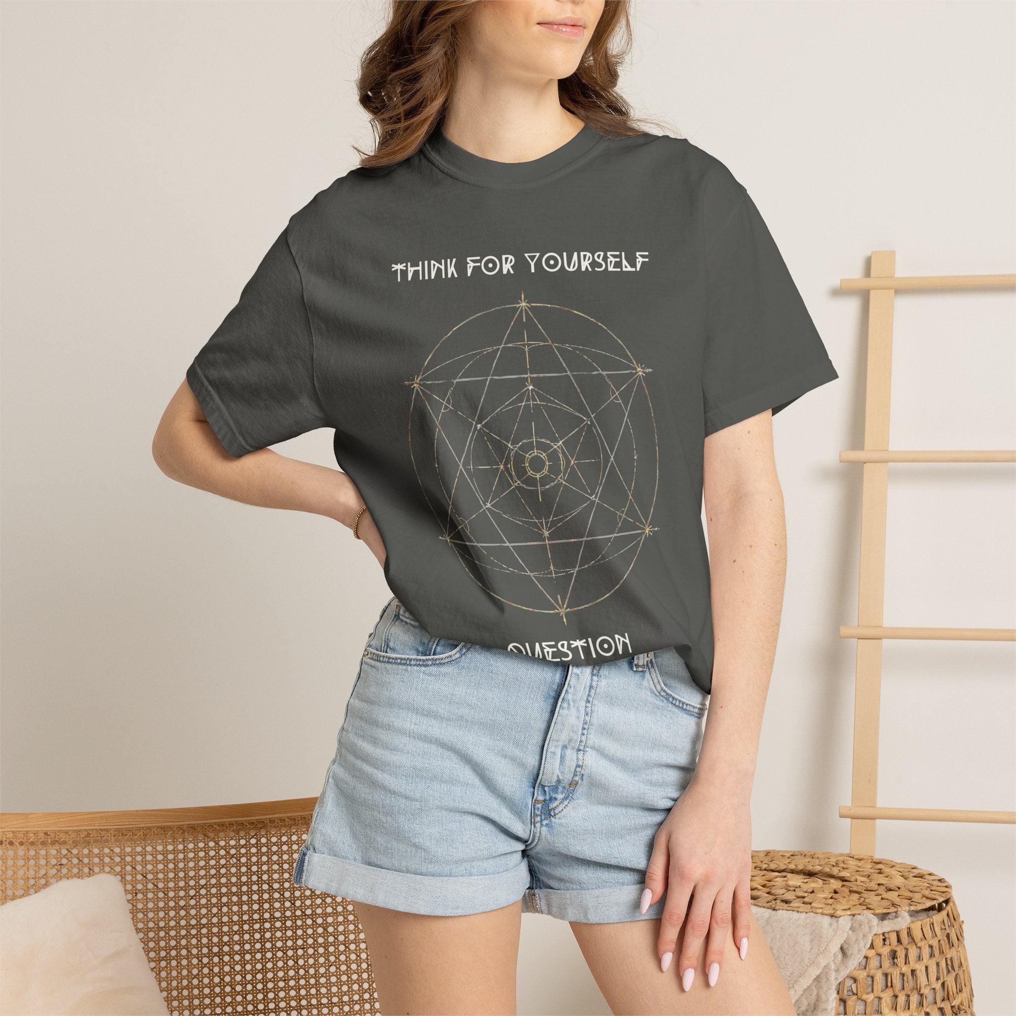Think For Yourself geometric sacred geometry design T-Shirt | Question Authority