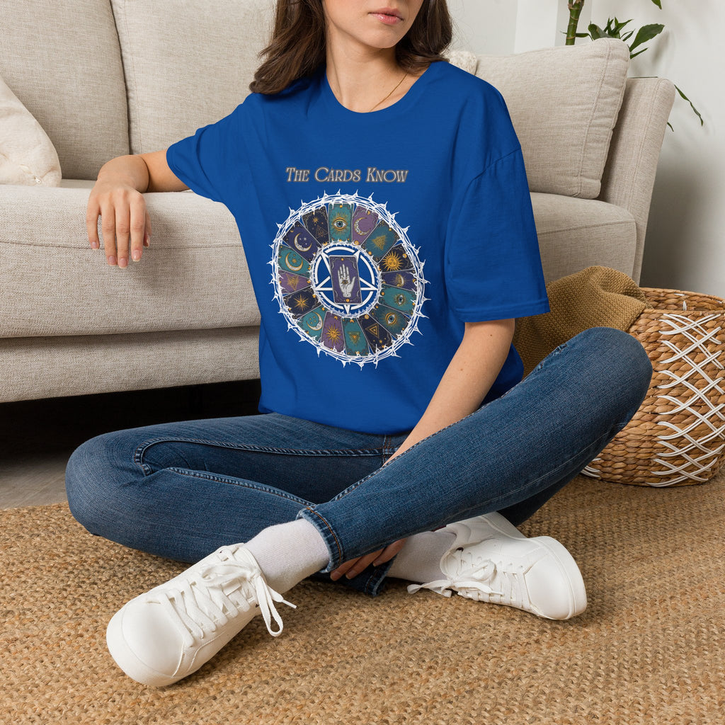 Tarot T-Shirt — "The Cards Know" Mystic Tarot Deck Circle Tee