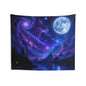 Galaxy Moon Tapestry — Purple Night Sky Mountain Wall Art