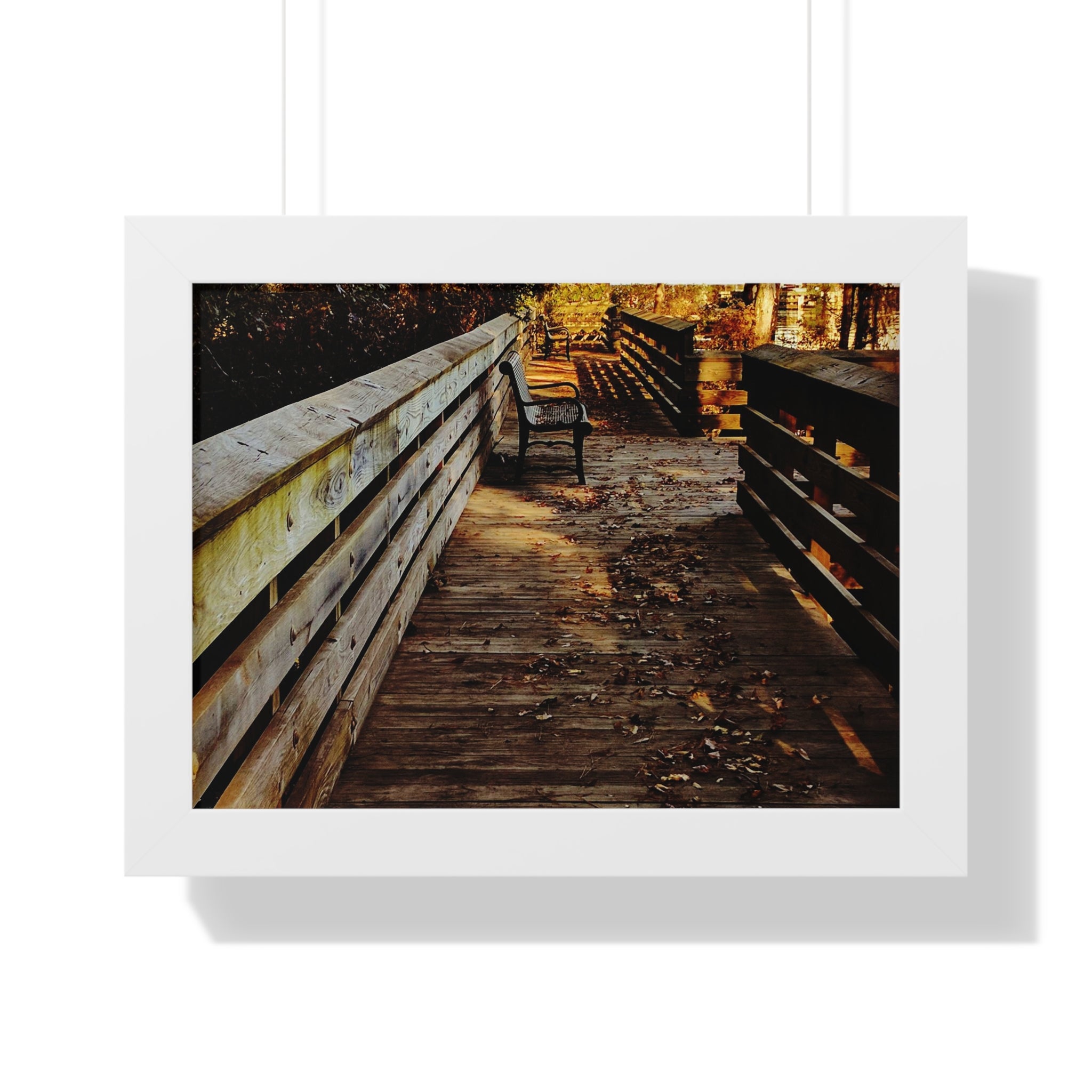 Autumn Boardwalk Framed Horizontal Poster | Fall Pathway Wall Art