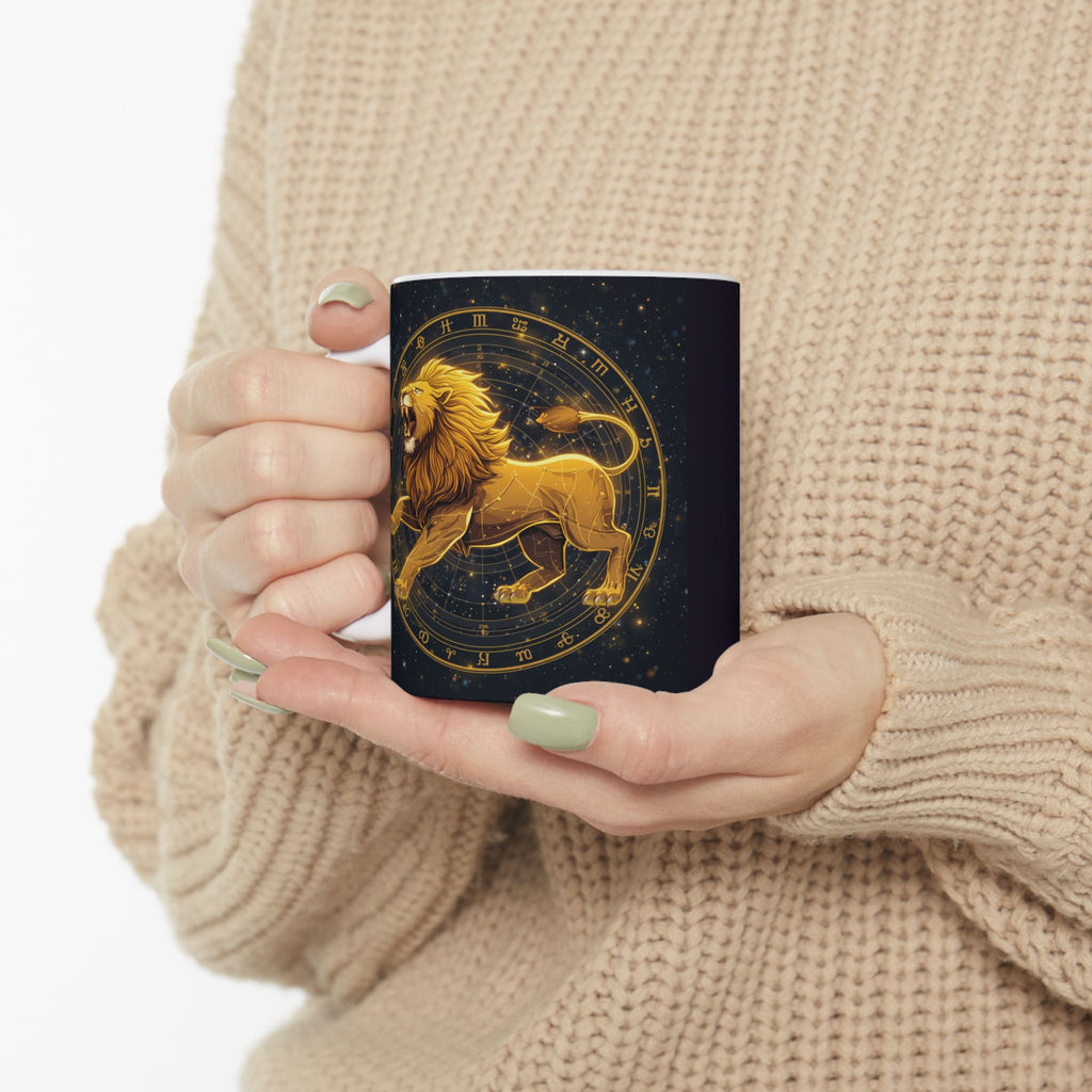 Leo Zodiac Ceramic Mug — Gold Constellation Astrology Coffee Cup (11oz & 15oz)