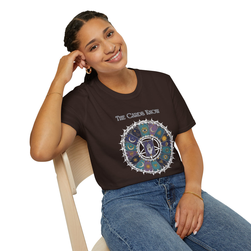 Tarot T-Shirt — "The Cards Know" Mystic Tarot Deck Circle Tee