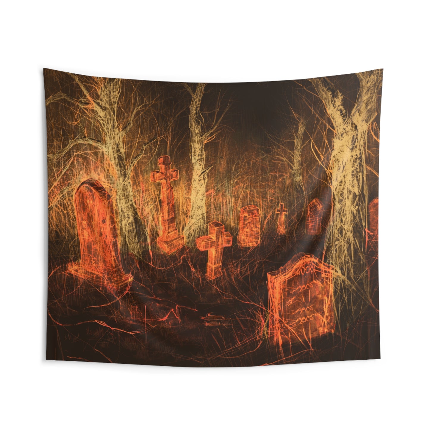 Graveyard Glow Tapestry — Haunted Cemetery Wall Art for Halloween