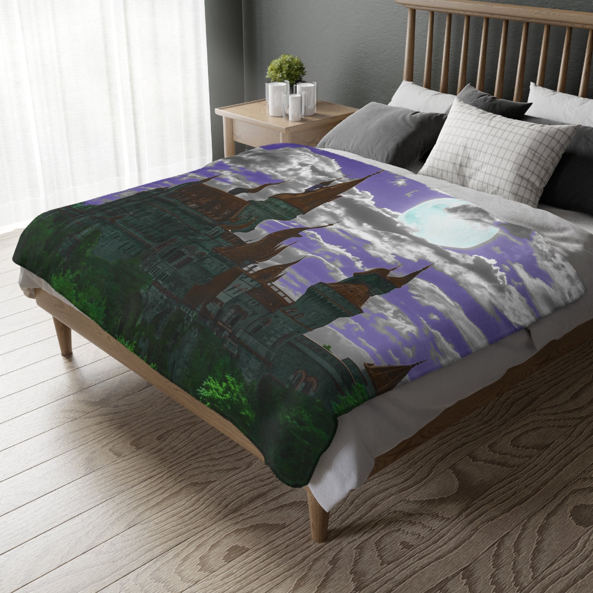 Moonlit Castle Velveteen Blanket — Gothic Fantasy Microfiber Throw