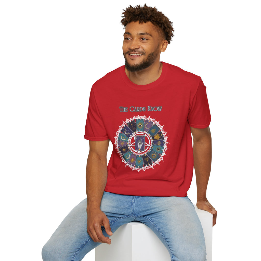 Tarot T-Shirt — "The Cards Know" Mystic Tarot Deck Circle Tee