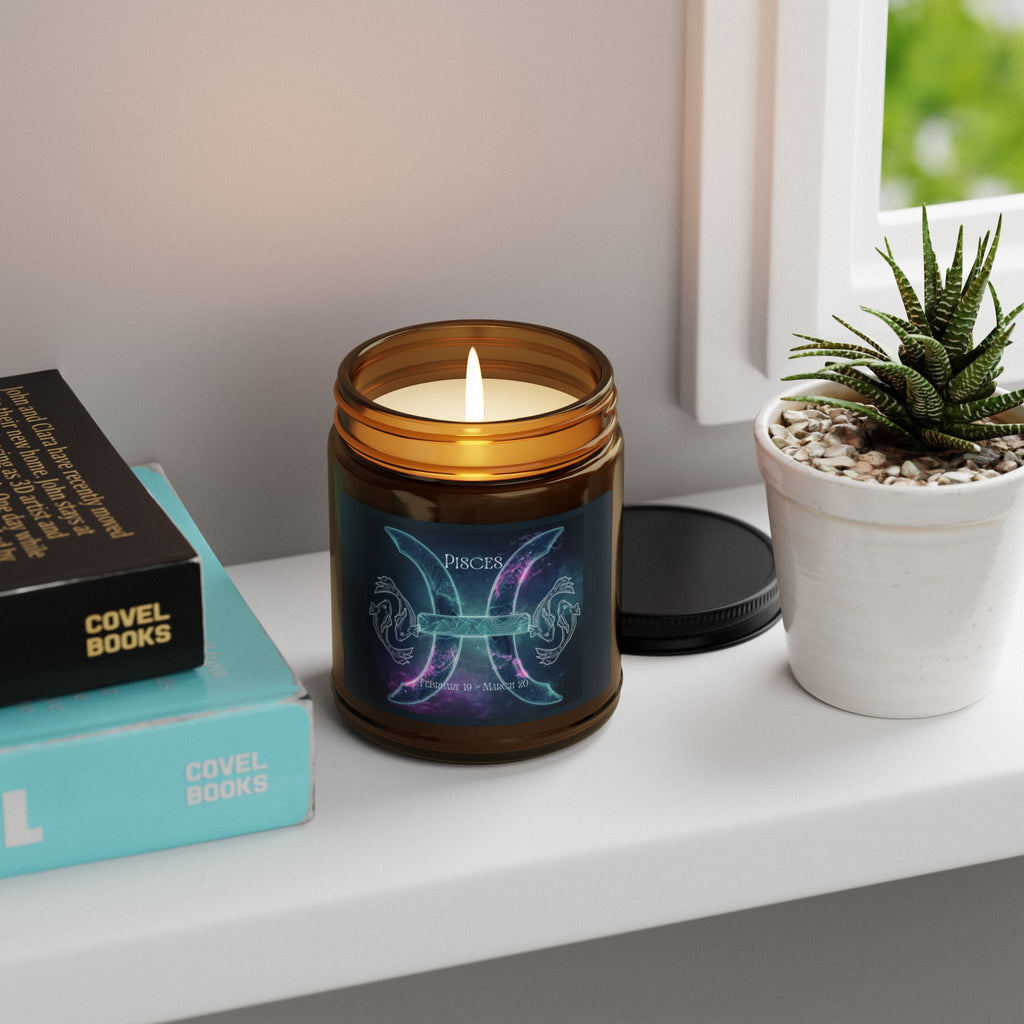 Pisces Zodiac Soy Candle — Amber Jar Scented Candle
