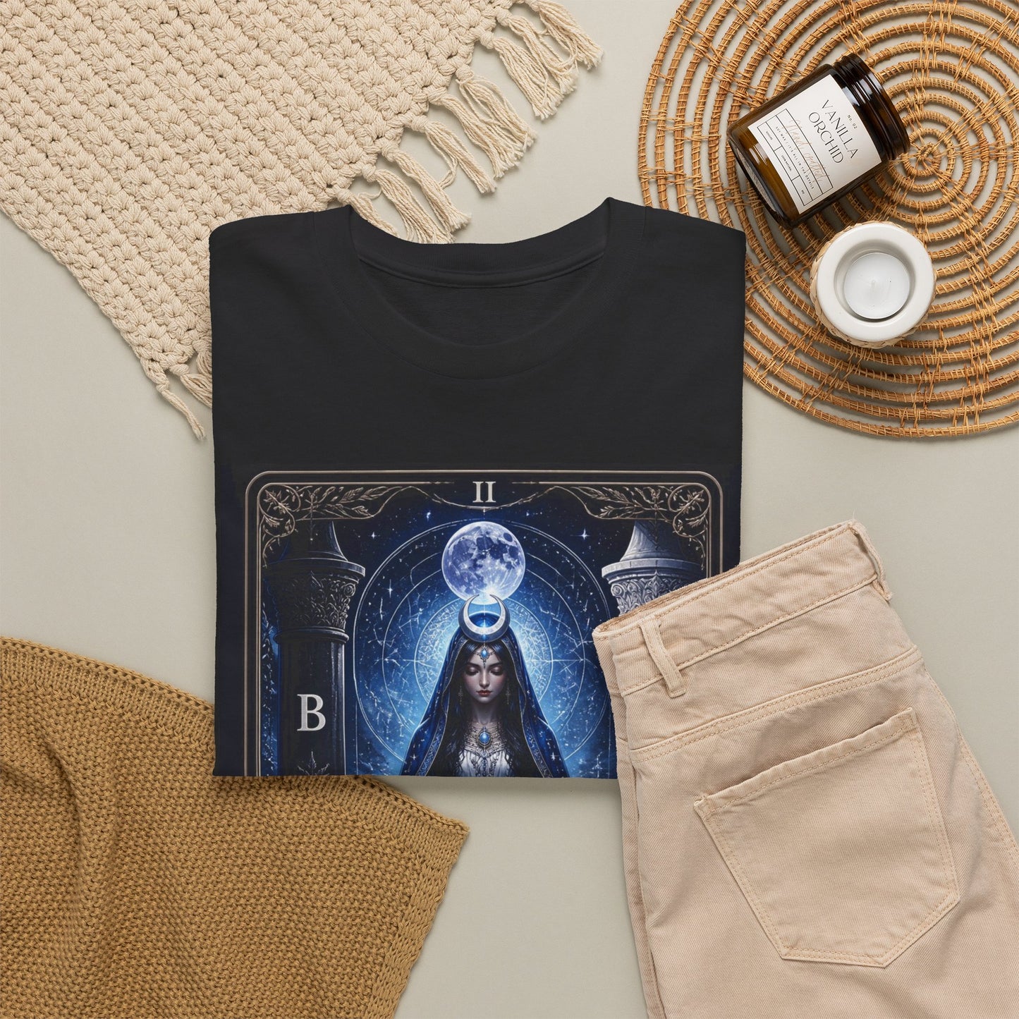 The High Priestess Tarot T-Shirt — Mystical Moon Spiritual Tee