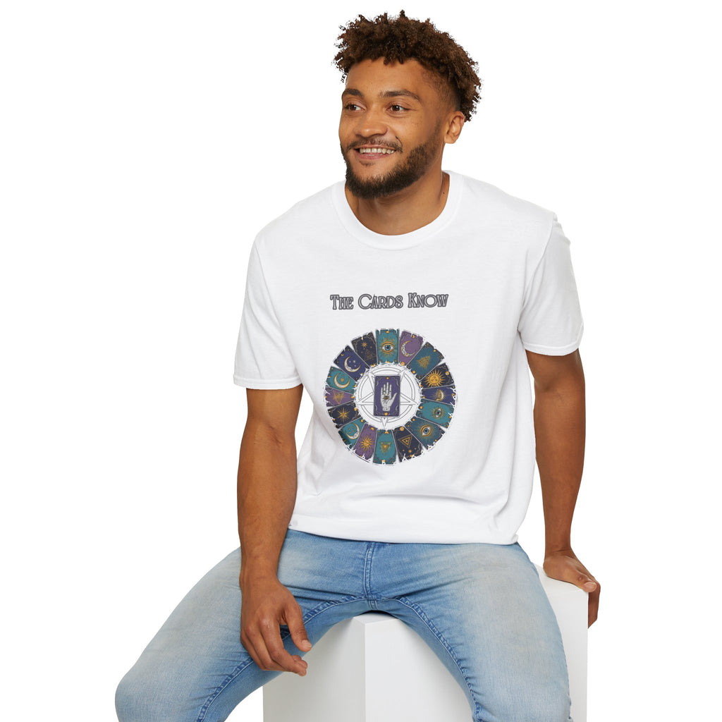 Tarot T-Shirt — "The Cards Know" Mystic Tarot Deck Circle Tee